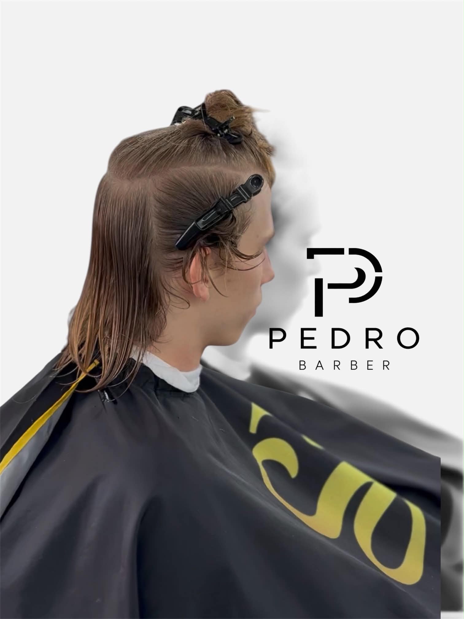 Long hair cut in progress, styled by Pedro